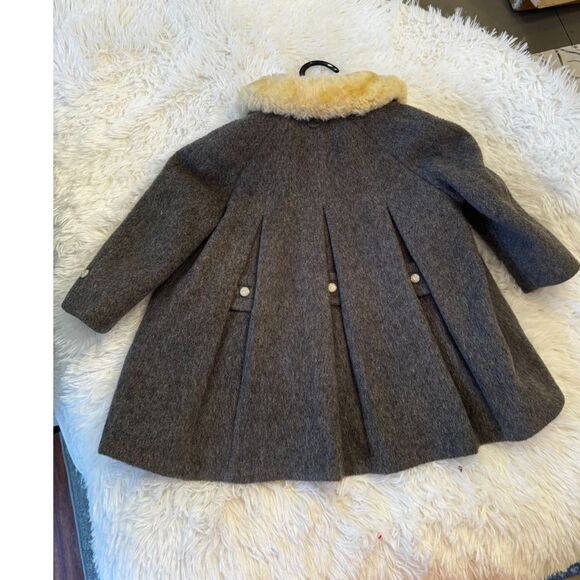 Stunning vintage 1950's girls wool coat Little Miss Robin grey coat back pleats - Picture 7 of 9